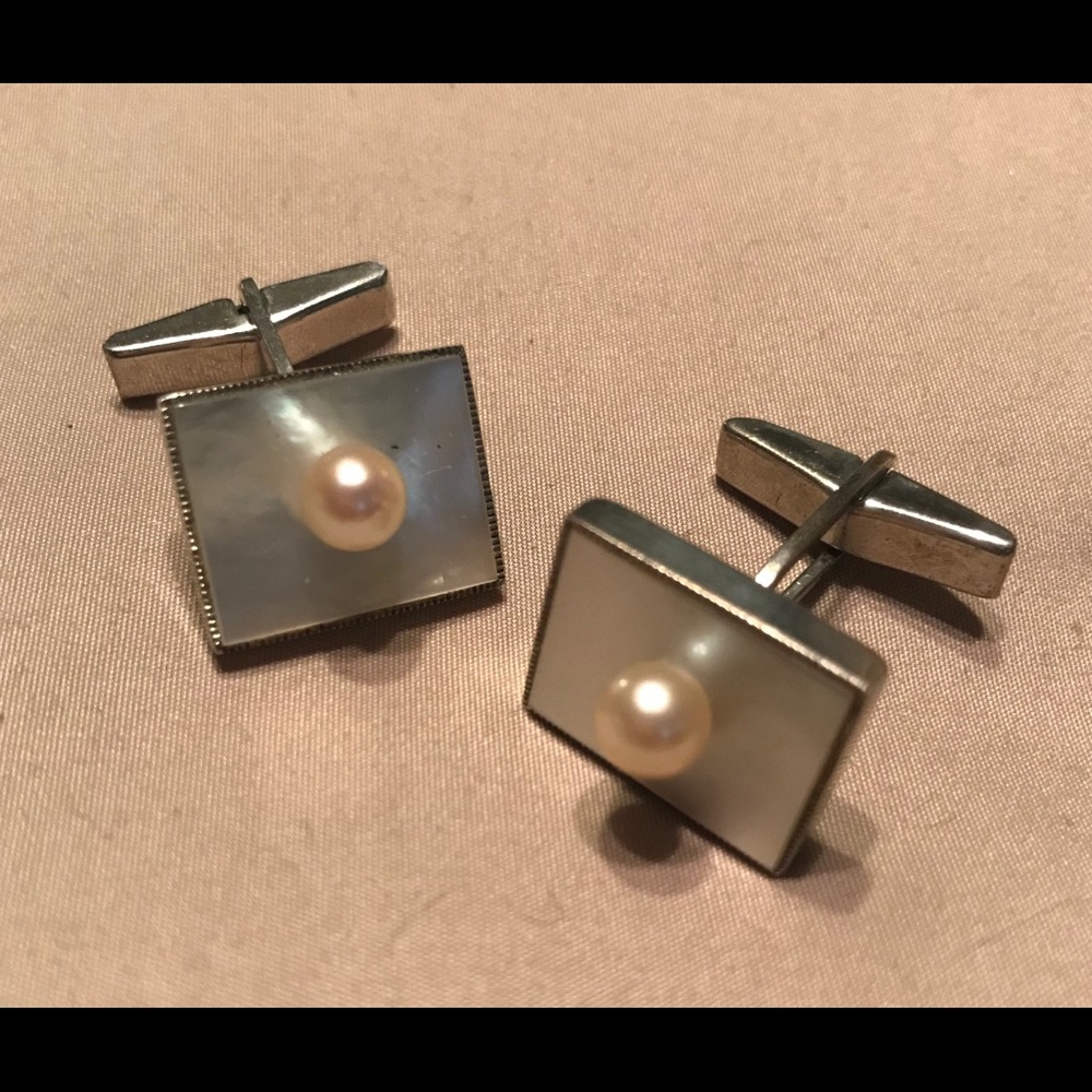 Handmade sterling pearl/mother of pearl cuff links